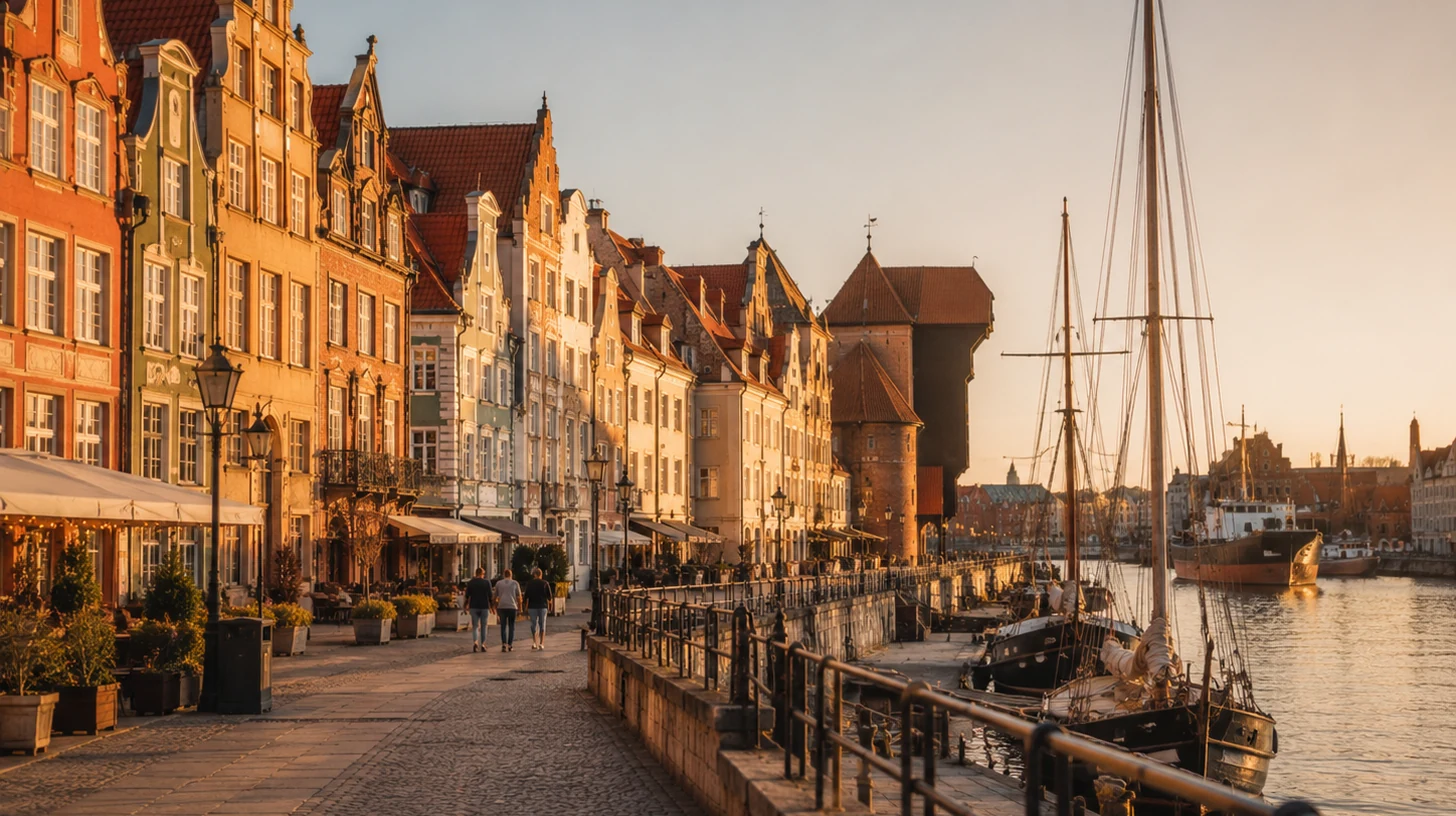 Stary port i kolorowe kamienice w północnej Polsce